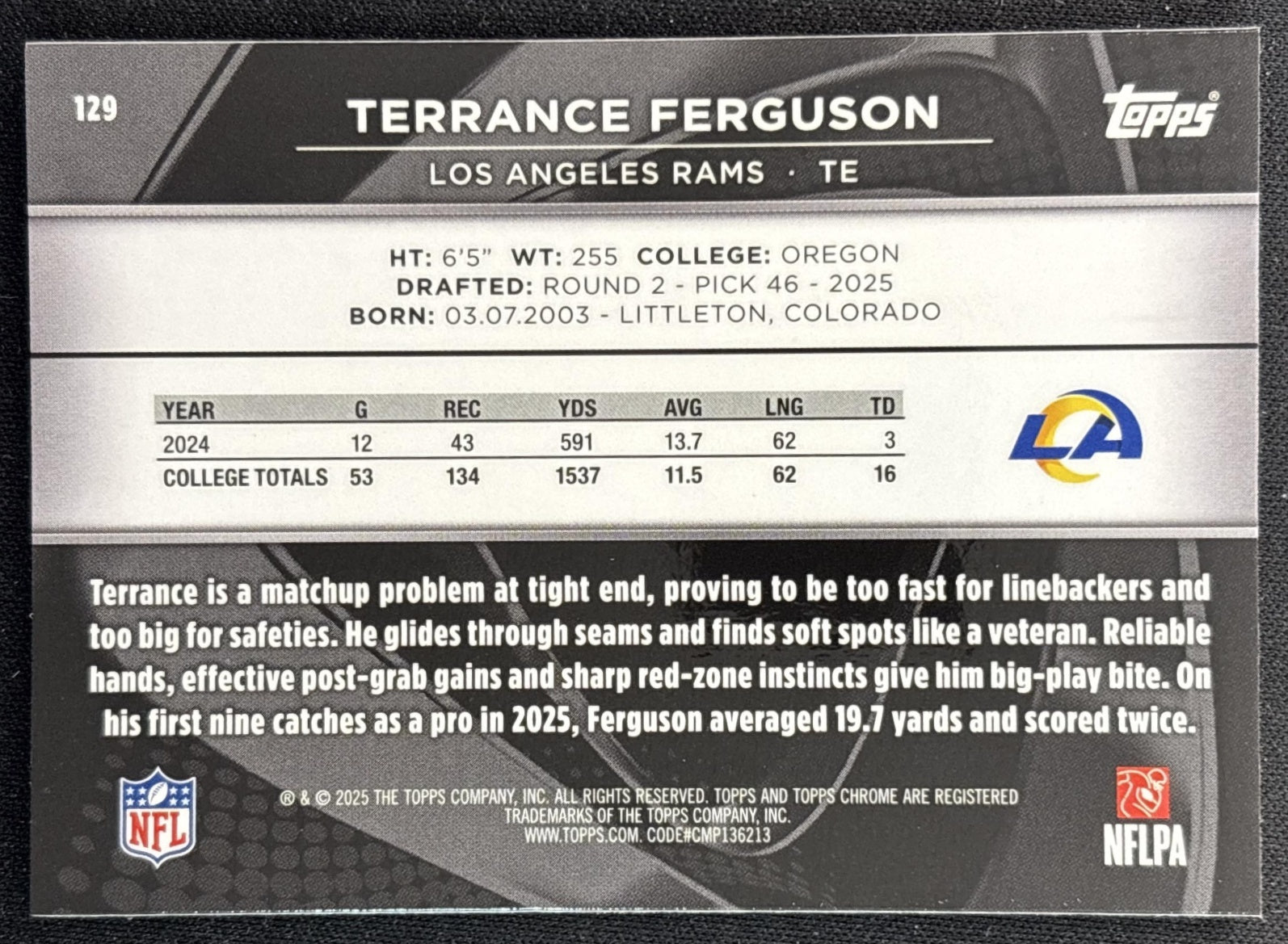 Terrance Ferguson 2025 Topps Chrome Black Rams back