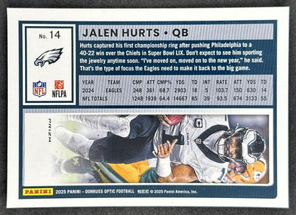 Jalen Hurts 2025 Panini Donruss Optic Holo Prizm Eagles back