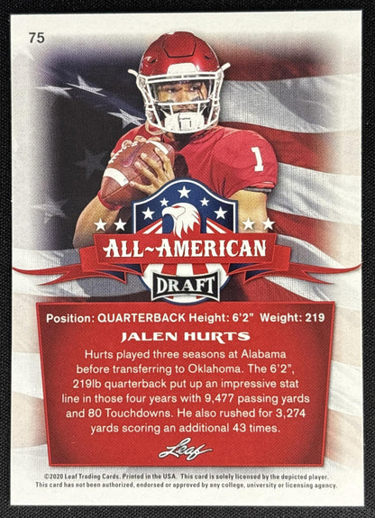 Jalen Hurts 2020 Leaf Draft Sooners Sports Trading Card