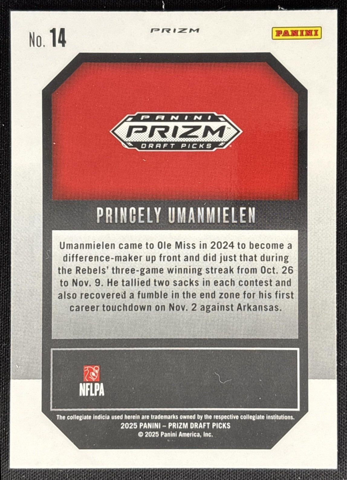 Princely Umanmielen 2025 Panini Prizm Draft Picks New Recruits Red Ice Rebels Panthers Sports Trading Cards