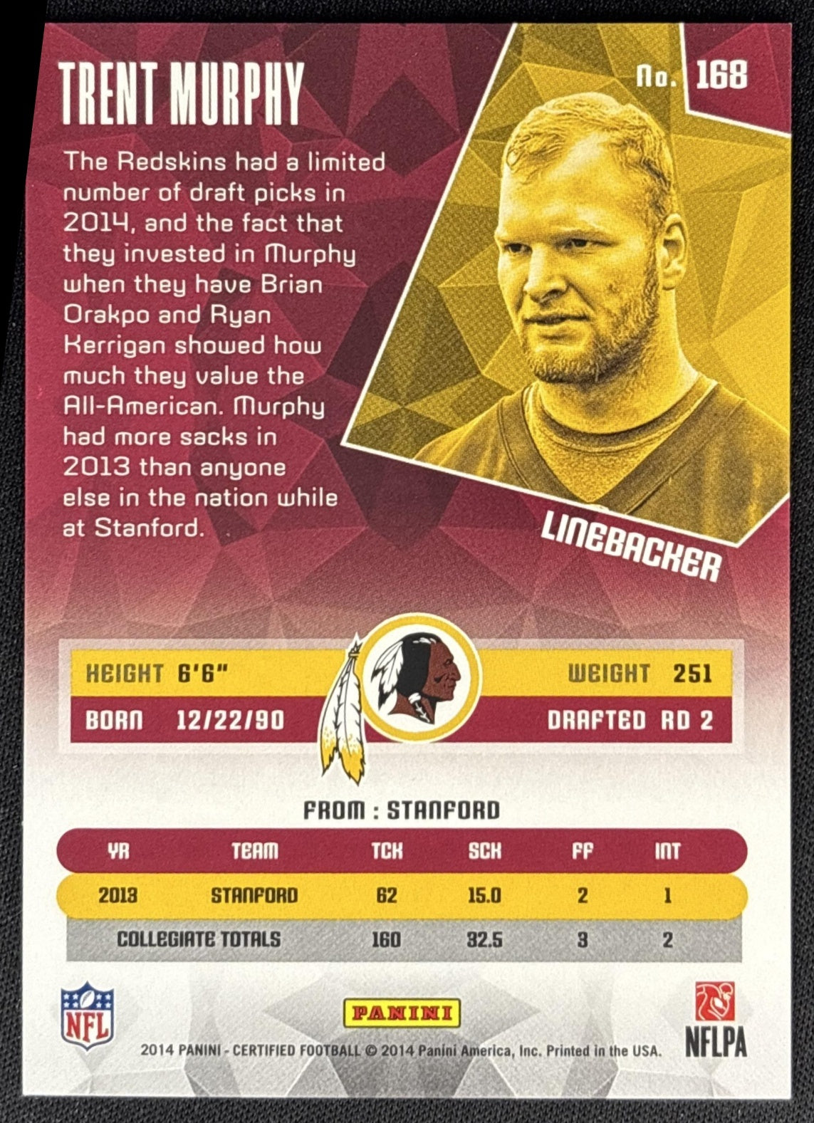 Trent Murphy 2014 Panini Certified /999 Redskins back