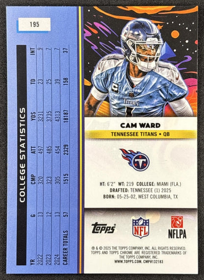 Cam Ward 2025 Topps Cosmic Chrome Titans Tennessee Titans