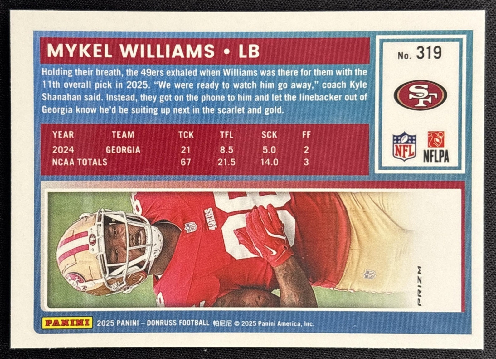 Mykel Williams 2025 Panini Donruss Optic Rated Rookie Preview Pink 49ers - Back