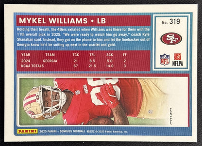 Mykel Williams 2025 Panini Donruss Optic Rated Rookie Preview Pink 49ers - Back