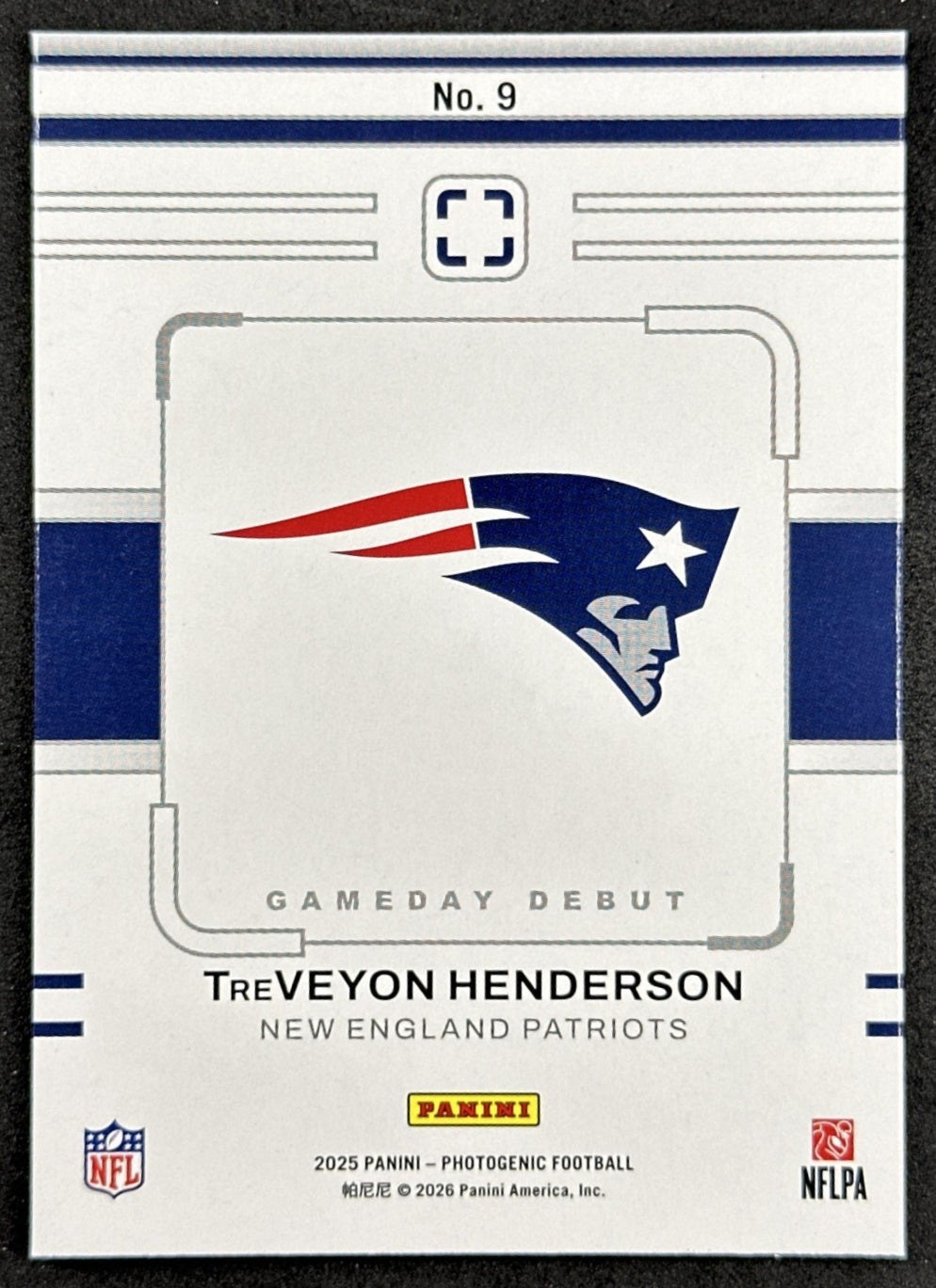 TreVeyon Henderson 2025 Panini PhotoGenic Gameday Debut Patriots Sports Trading Cards