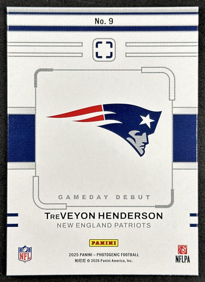 TreVeyon Henderson 2025 Panini PhotoGenic Gameday Debut Patriots Sports Trading Cards