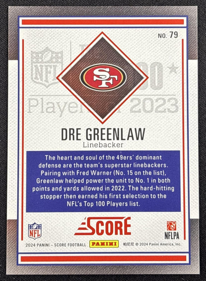 Dre Greenlaw 2024 Panini Score Top 100 49ers