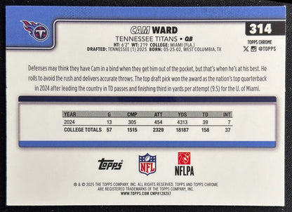 Cam Ward 2025 Topps Chrome Rookie Titans Sports Trading Cards