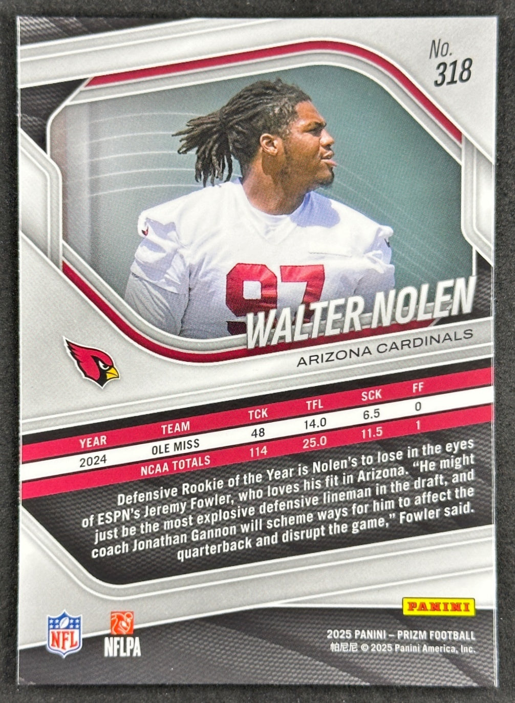 Walter Nolen 2025 Prizm Cardinals Sports Trading Cards