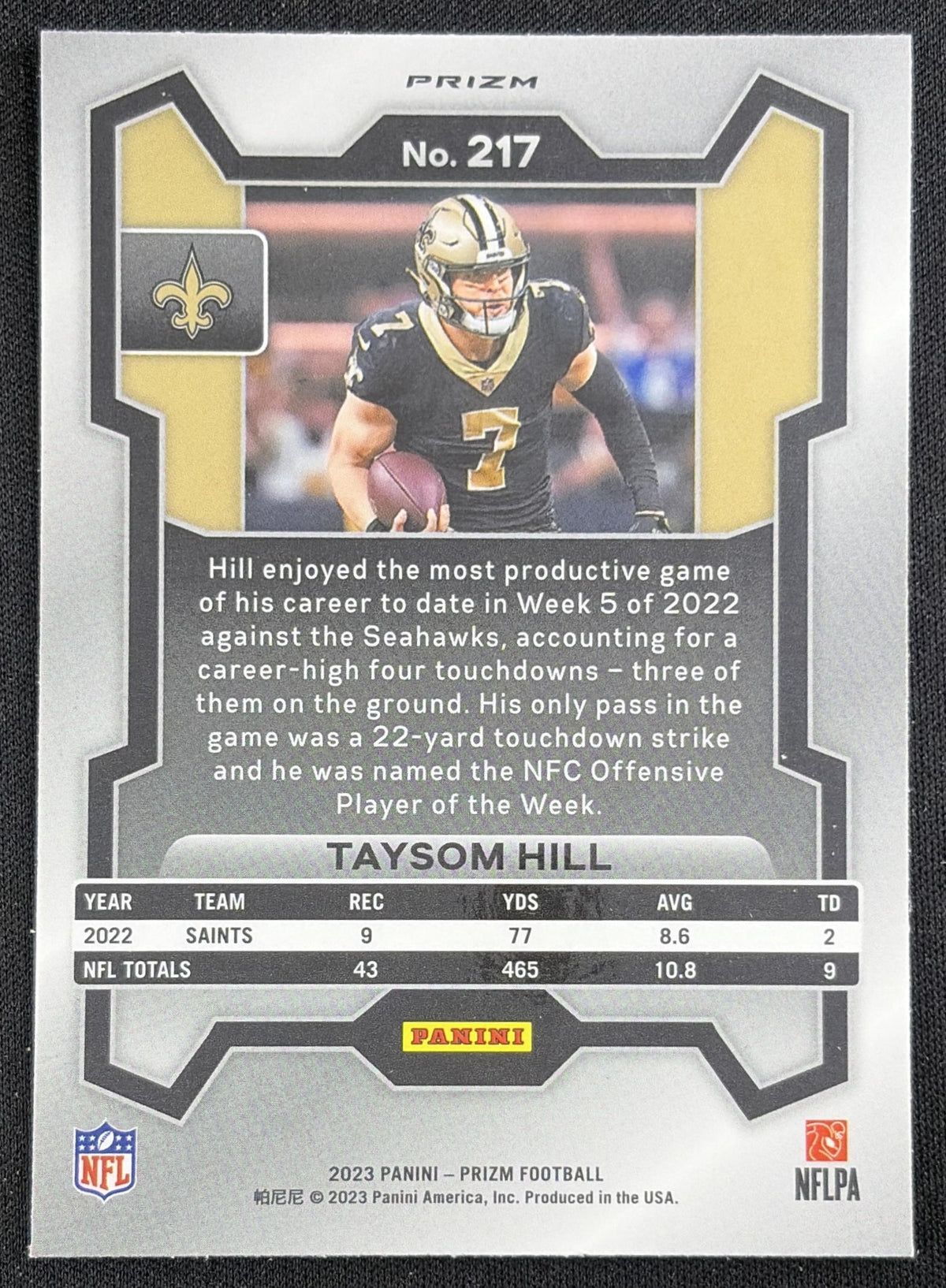 Taysom Hill 2023 Panini Prizm Orange Ice Saints Sports Trading Card