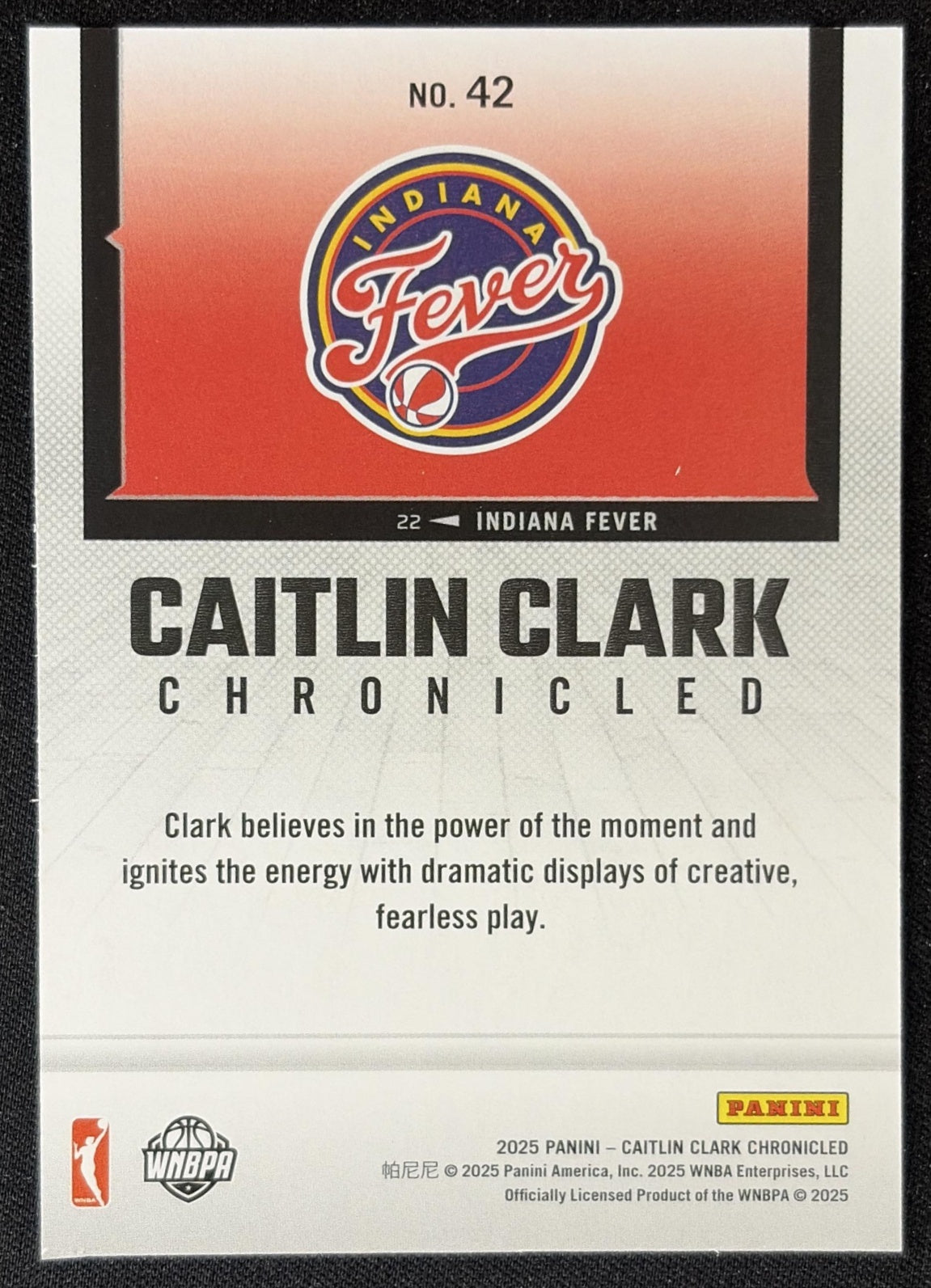Caitlin Clark 2025 Panini Chronicled WNBA Fever 42 Sports Trading Card