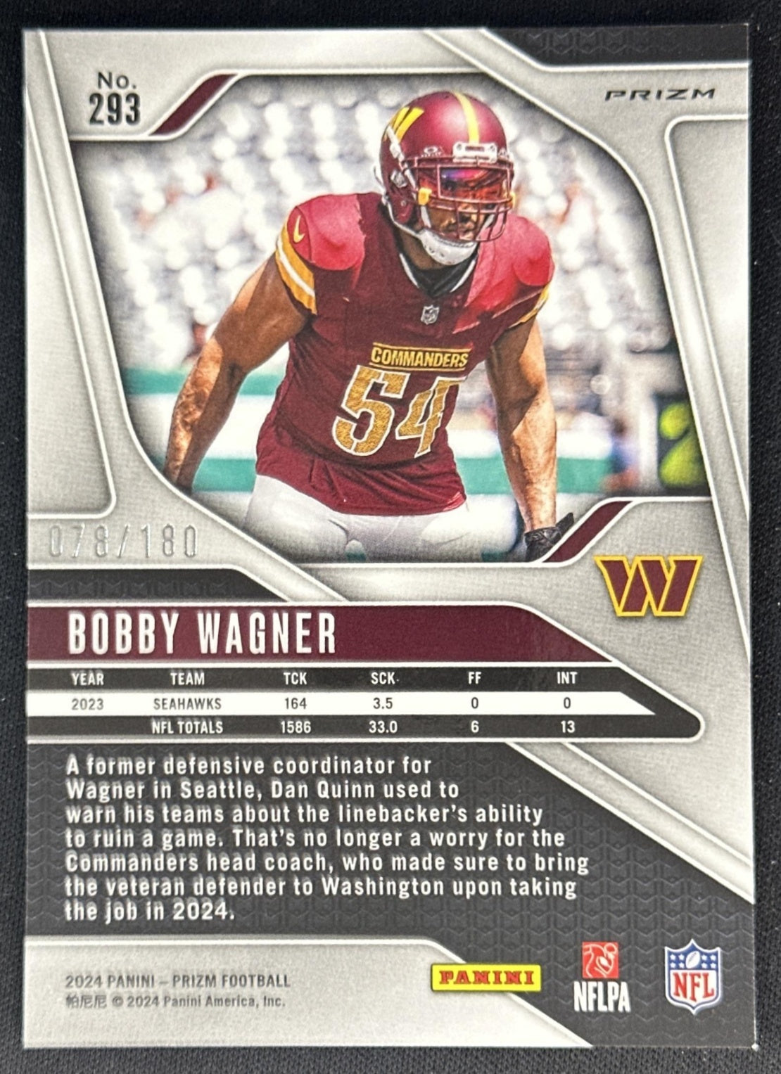 Bobby Wagner 2024 Panini Prizm Hyper /180 Commanders Sports Trading Cards