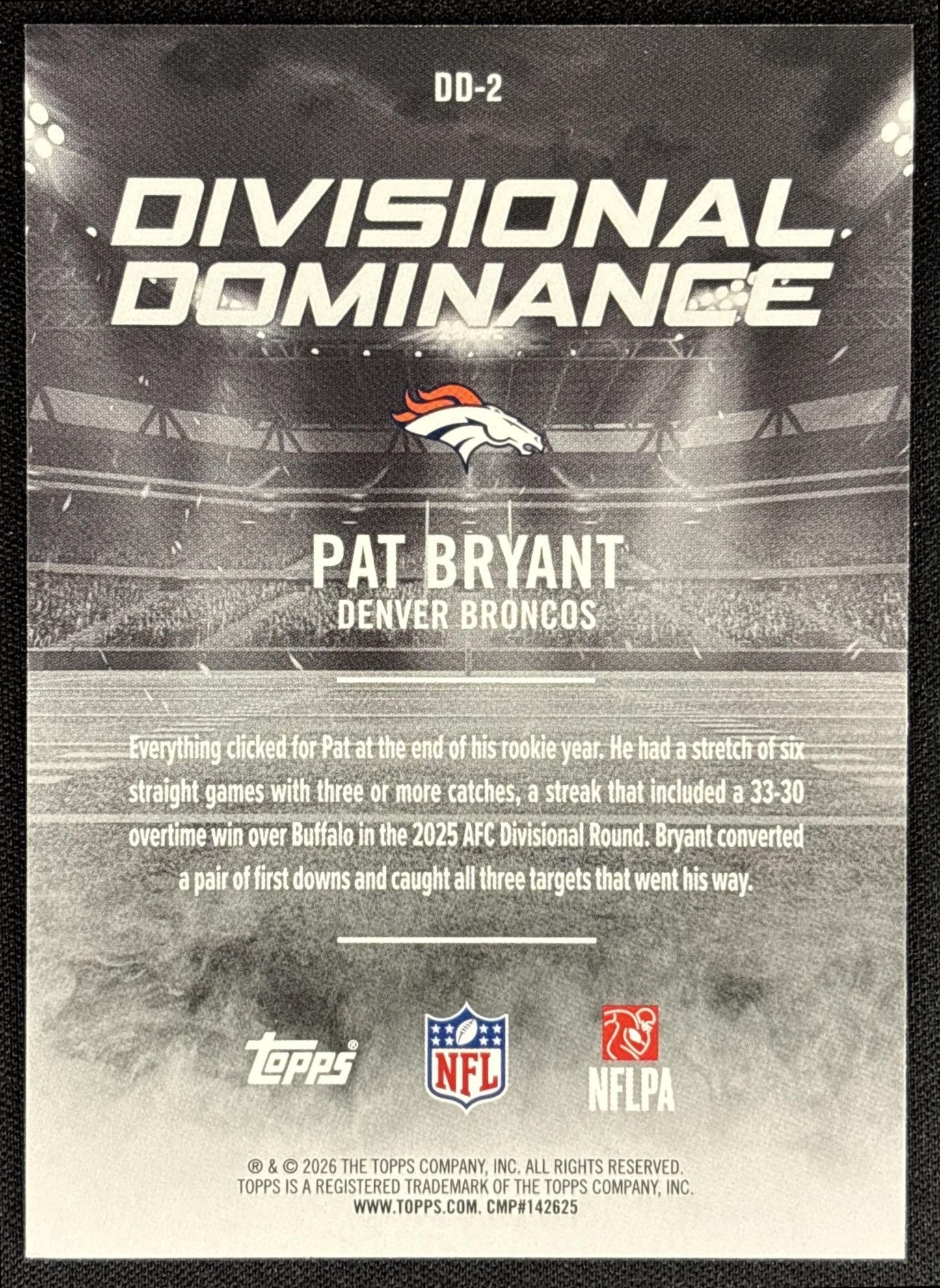 Pat Bryant 2026 Topps Divisional Dominance Blue Foil /150 Broncos - back