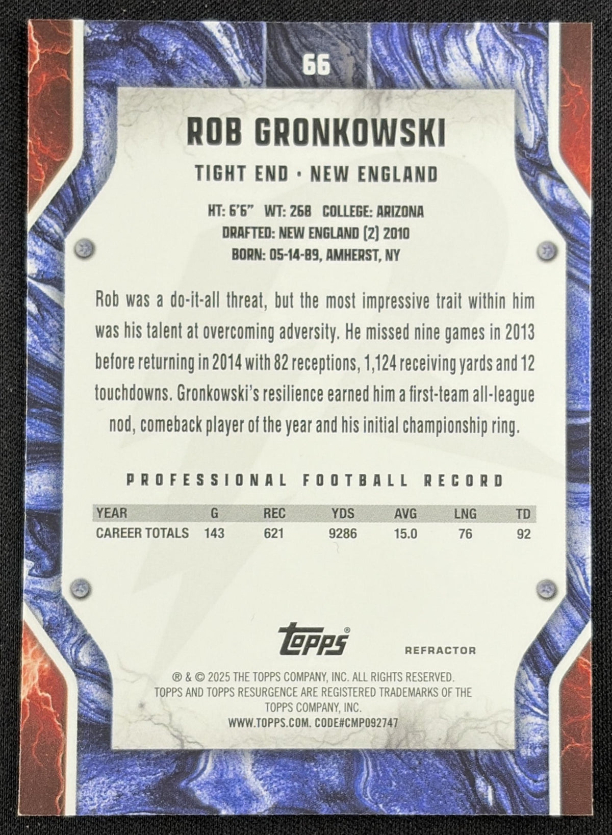 Rob Gronkowski 2024 Topps Resurgence Refractor Patriots - Back
