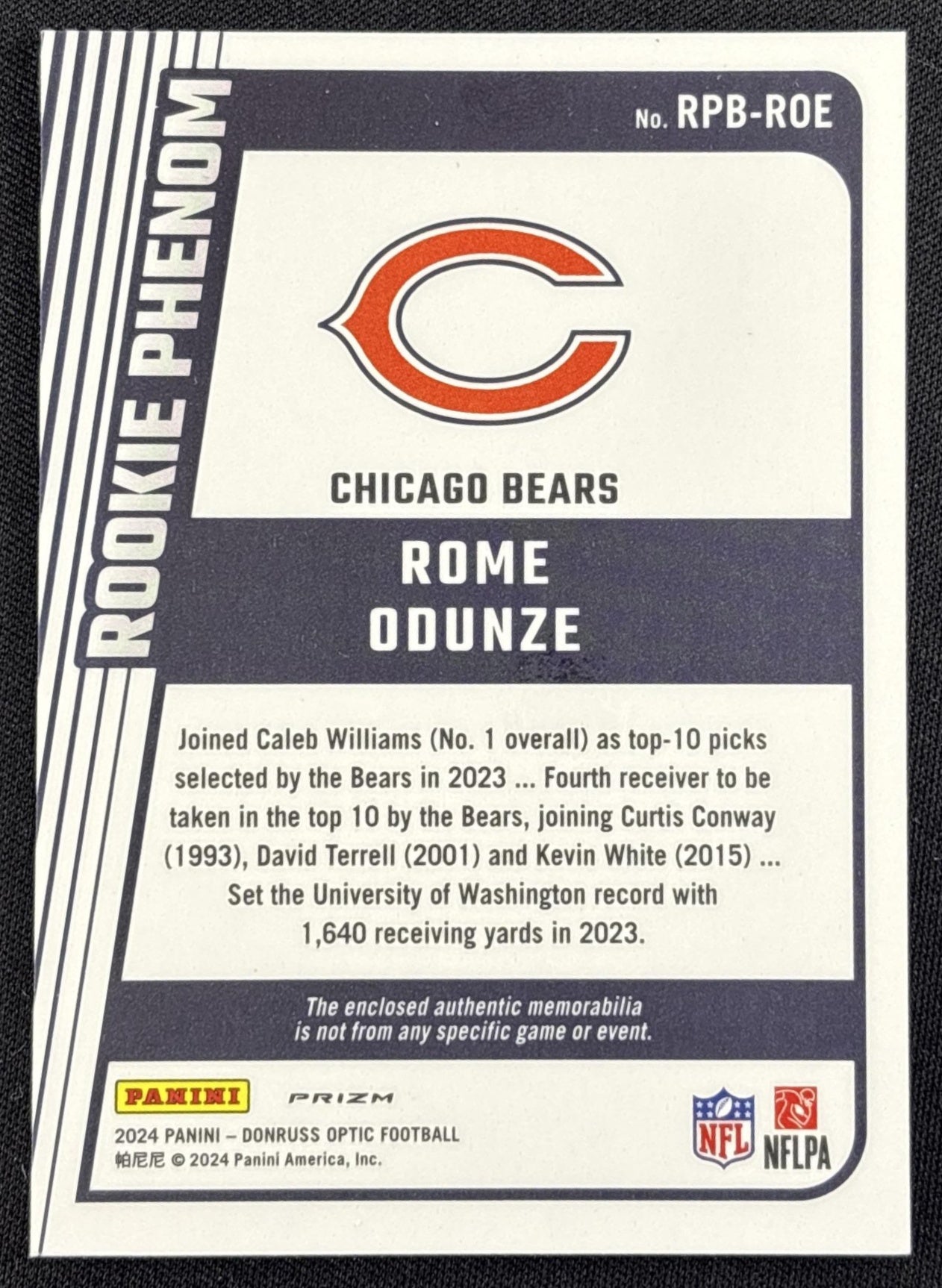Rome Odunze 2024 Panini Donruss Optic Rookie Phenoms Blue Hyper Bears