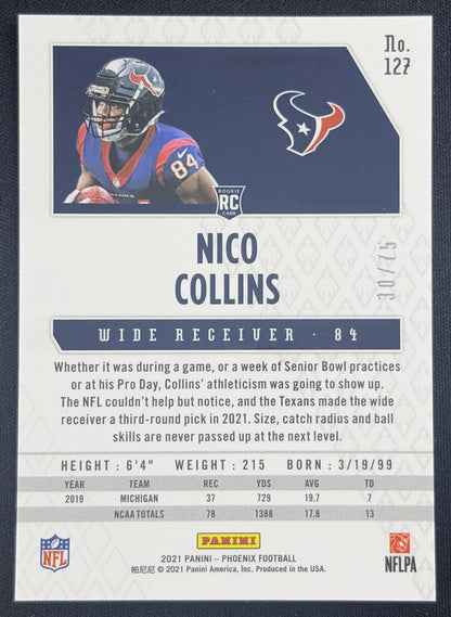 Nico Collins 2021 Panini Phoenix Yellow /75 Texans Sports Trading Card