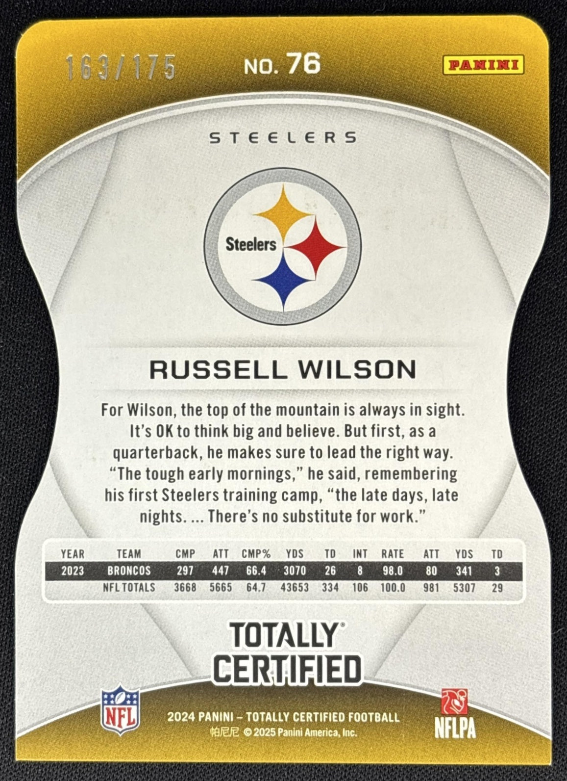 Russell Wilson 2024 Totally Certified Mirror Platinum Red Die Cut /175 Steelers back