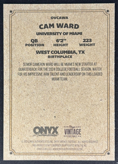 Cam Ward 2024 Onyx Vintage Collection Hurricanes Dolphins Sports Trading Cards