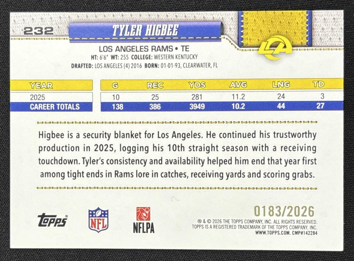 Tyler Higbee 2026 Topps Gold /2026 Rams