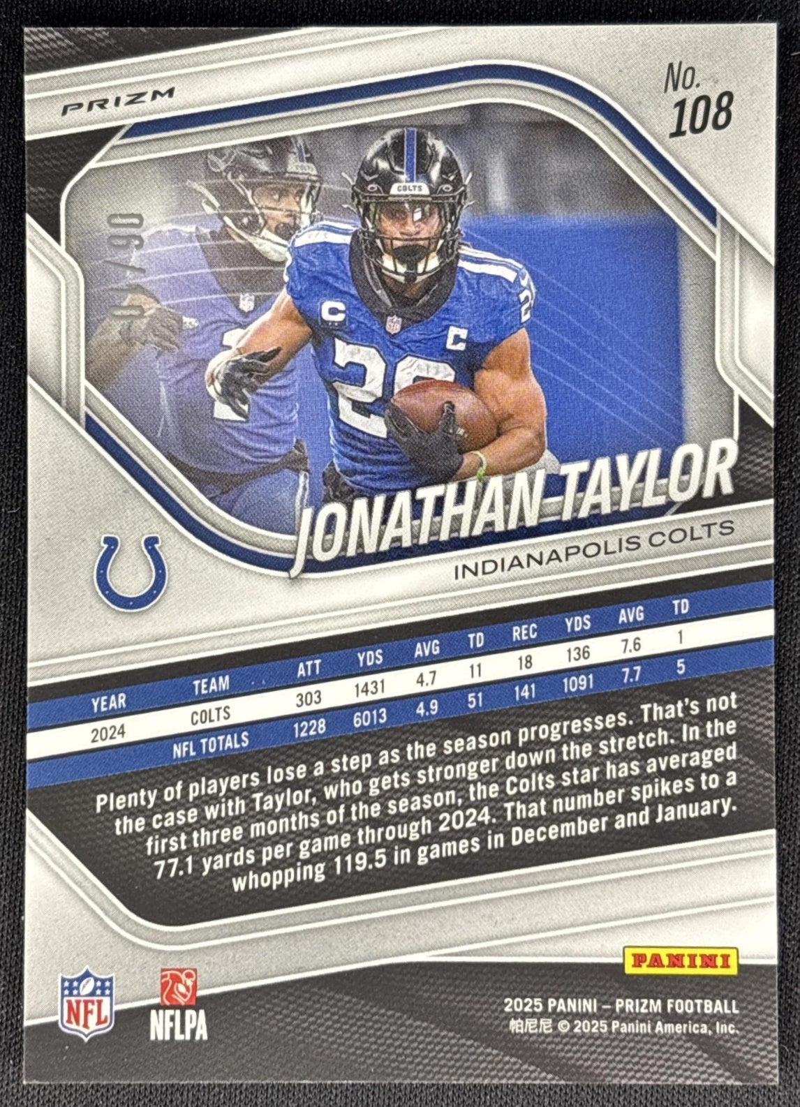 Jonathan Taylor 2025 Panini Prizm Gold /10 Colts Sports Trading Cards