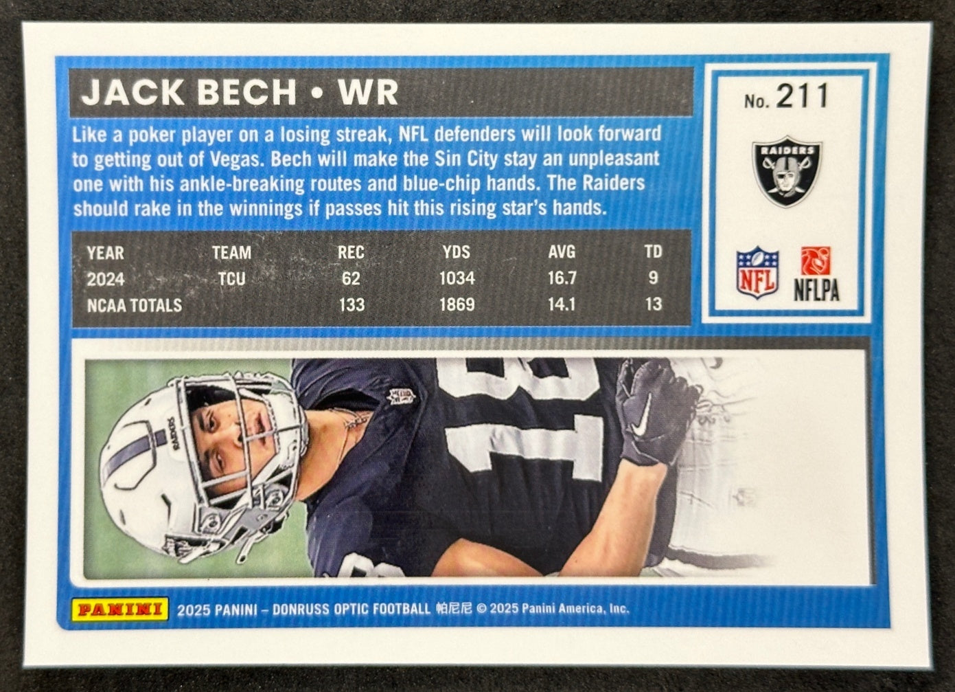 Jack Bech 2025 Donruss Optic Rated Rookie Raiders Sports Trading Card