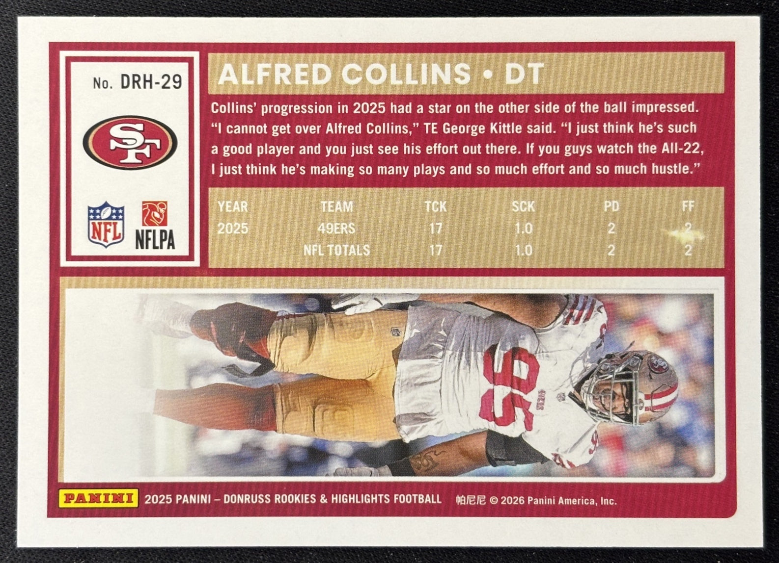Alfred Collins 2025 Panini Donruss Rookies & Highlights 49ers Sports Trading Cards