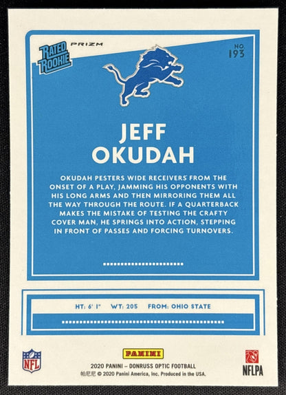 Jeff Okudah 2020 Panini Donruss Optic Holo Prizm Lions back