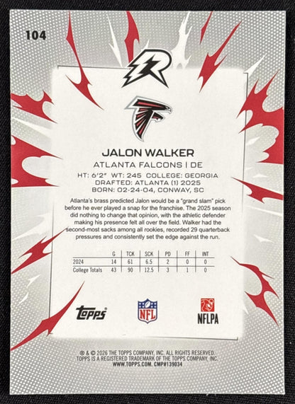 Jalon Walker 2025 Topps Resurgence Prism Refractor Falcons