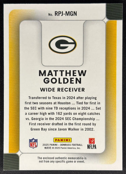 Matthew Golden 2025 Donruss Rookie Phenom Jerseys Packers Sports Trading Cards