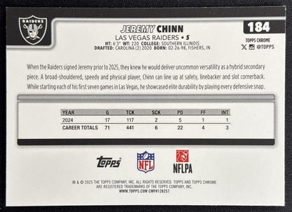 Jeremy Chinn 2025 Topps Chrome Neon Pulse Refractor Raiders Sports Trading Card