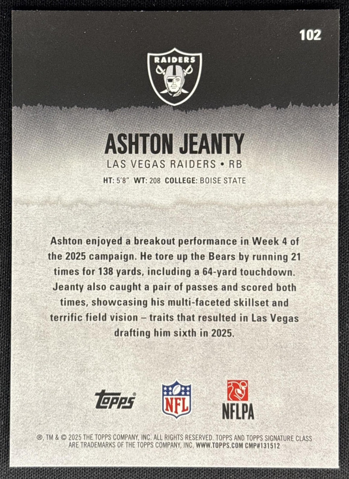 Ashton Jeanty 2025 Topps Signature Class Rookie Raiders Sports Trading Cards