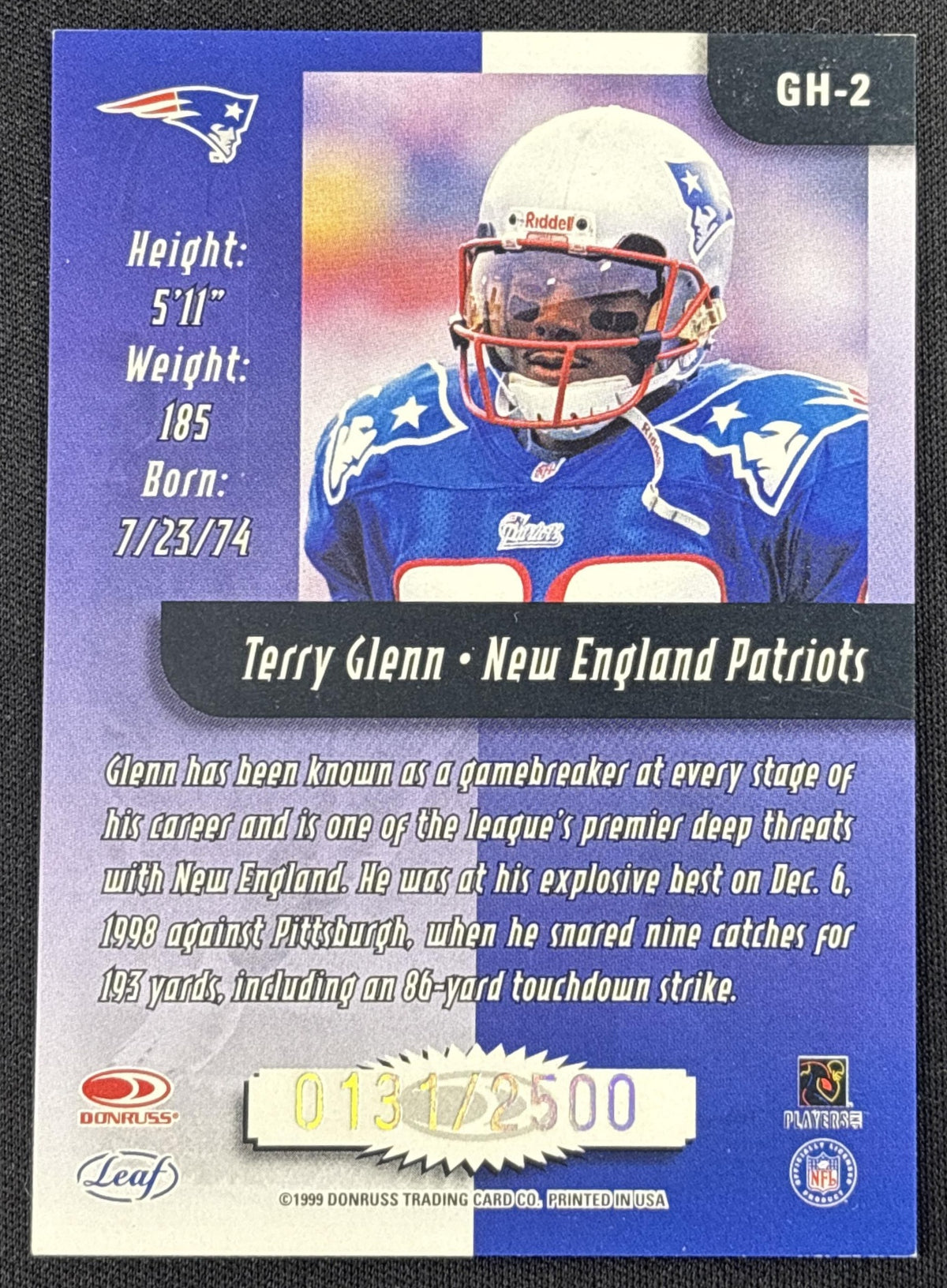 Terry Glenn 1999 Leaf Rookies & Stars Greatest Hits /2500 Patriots