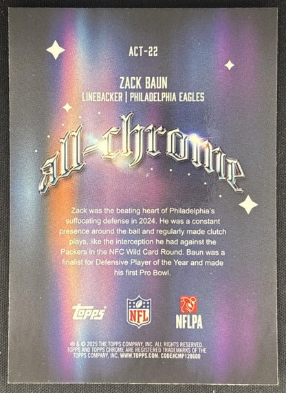 Zack Baun 2025 Topps Chrome All Team Green Refractor /99 Eagles back