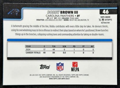 Bobby Brown III 2025 Topps Chrome Refractor Panthers Sports Trading Cards