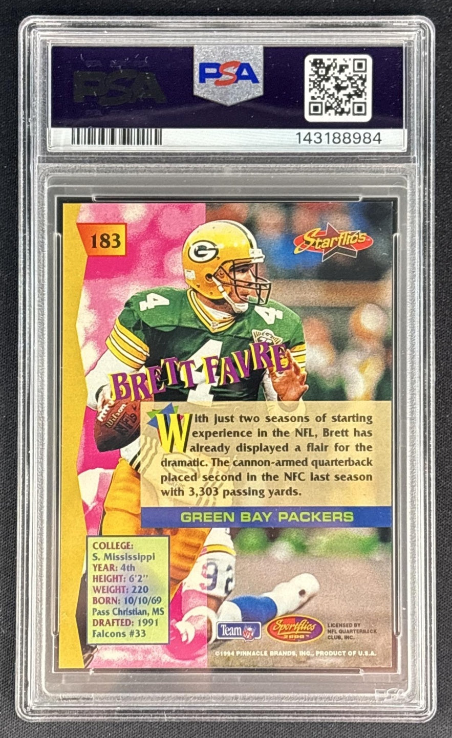 Brett Favre 1994 Pinnacle Sportflics PSA 9 Packers Back