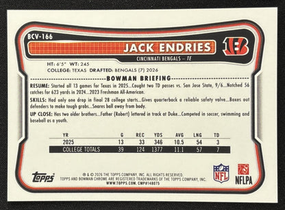 Jack Endries 2026 Bowman Chrome NFL Yellow Mojo Refractor /275 Bengals - back