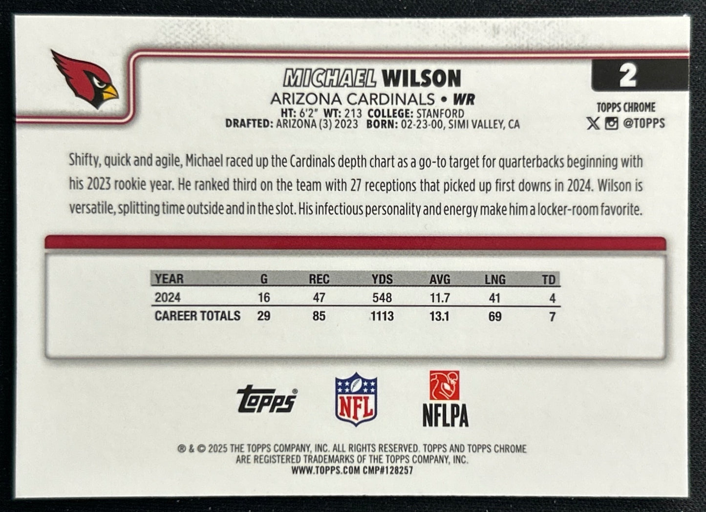 Michael Wilson 2025 Topps Chrome Cardinals Sports Trading Cards