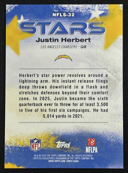 Justin Herbert 2026 Topps NFL Stars Crackle Foil Chargers Sports Trading Card