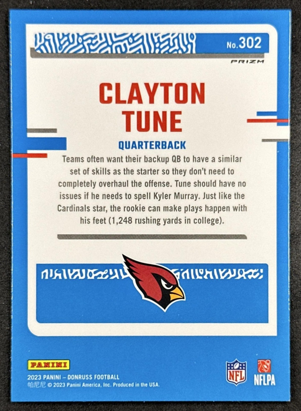 Clayton Tune 2023 Donruss Optic Rated Rookie Preview Blue Scope Prizm Cardinals Back