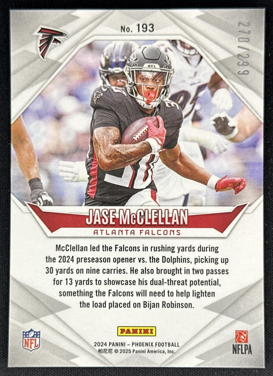 Jase McClellan 2024 Panini Phoenix Red Fade /299 Falcons back