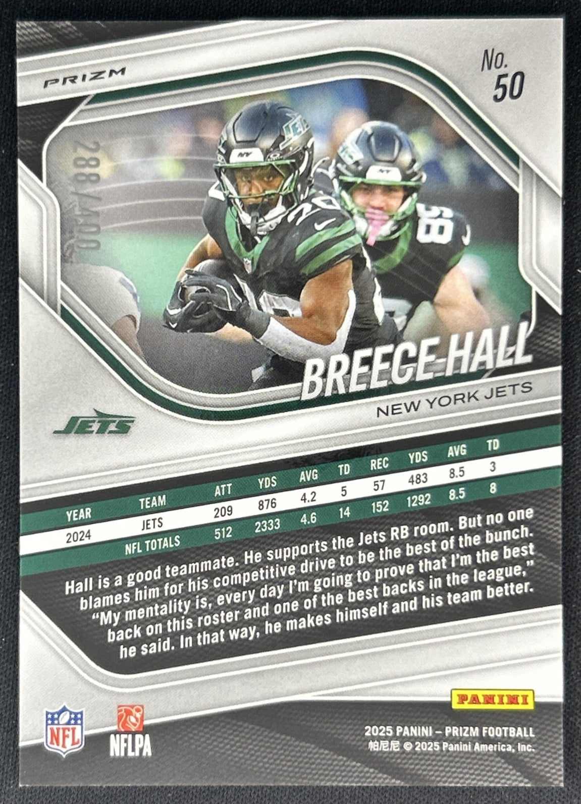 Breece Hall 2025 Panini Prizm Pandora /400 Jets Back
