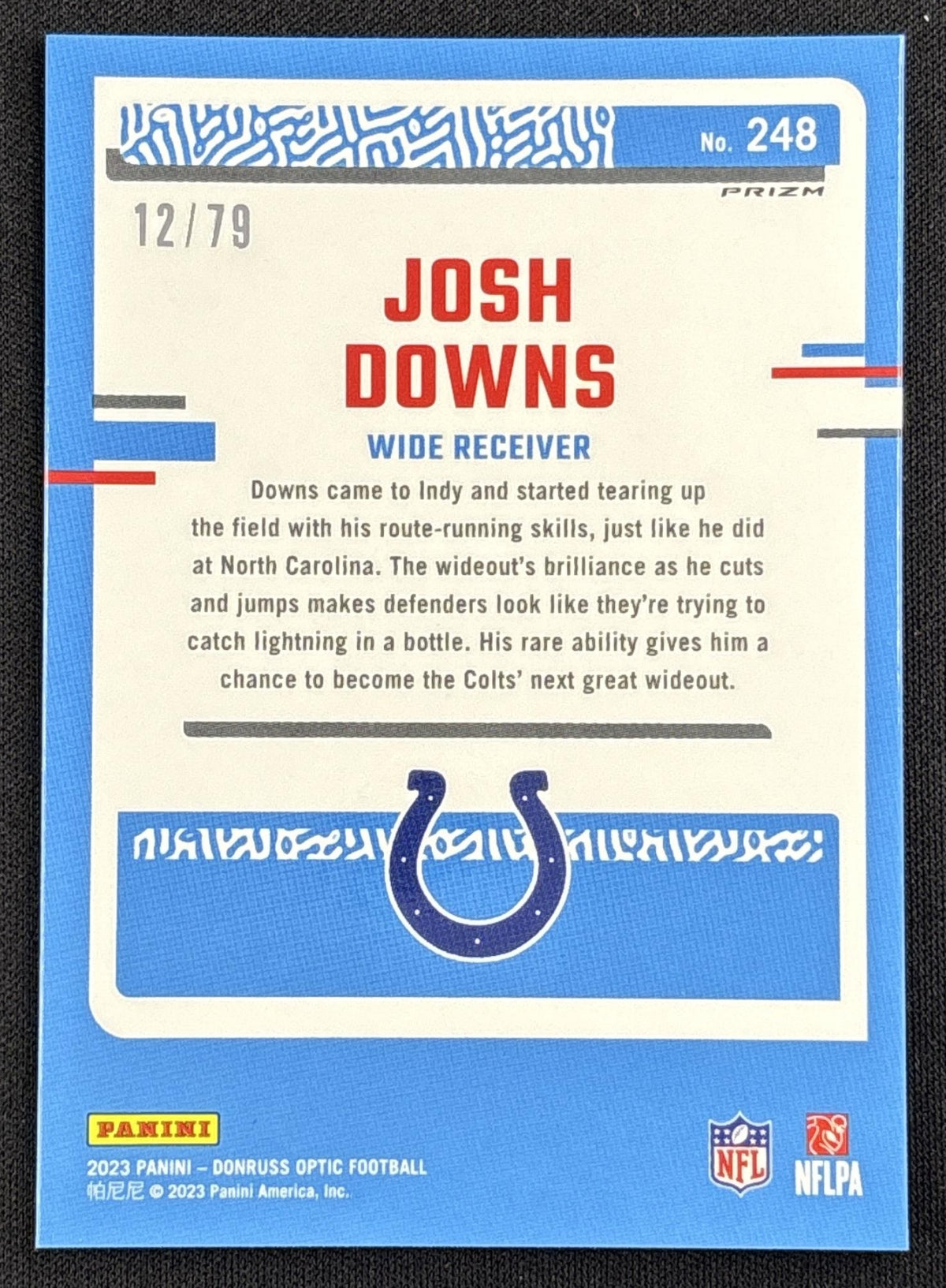 Josh Downs 2023 Panini Donruss Optic Orange Scope Prizm /79 Colts
