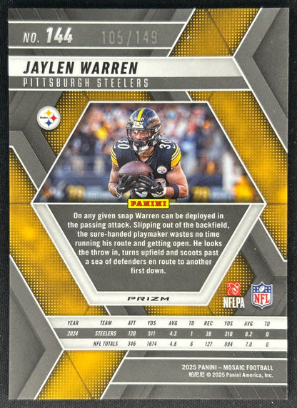 Jaylen Warren 2025 Mosaic Silver Knight Prizm /149 Steelers - Back