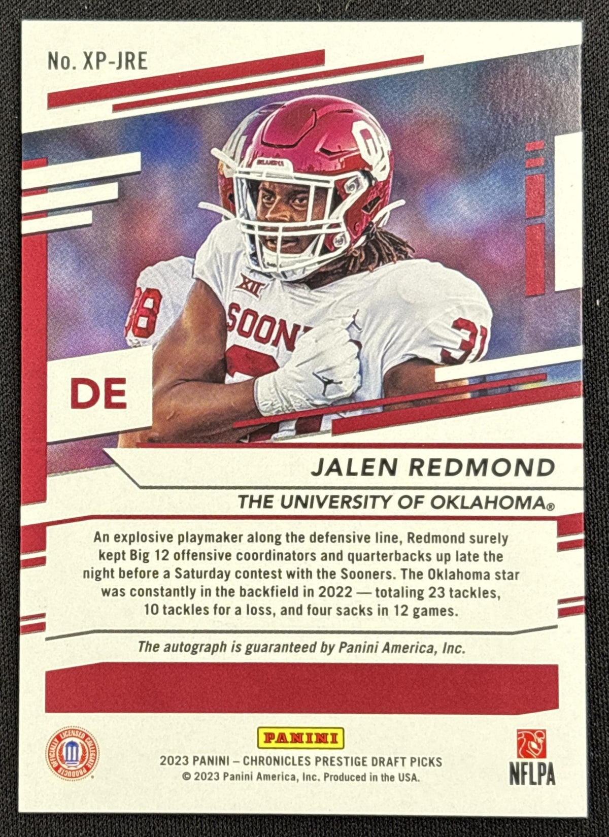 Jalen Redmond 2023 Panini Chronicles Draft Picks Prestige Xtra Points Signatures Sooners Oklahoma Sooners