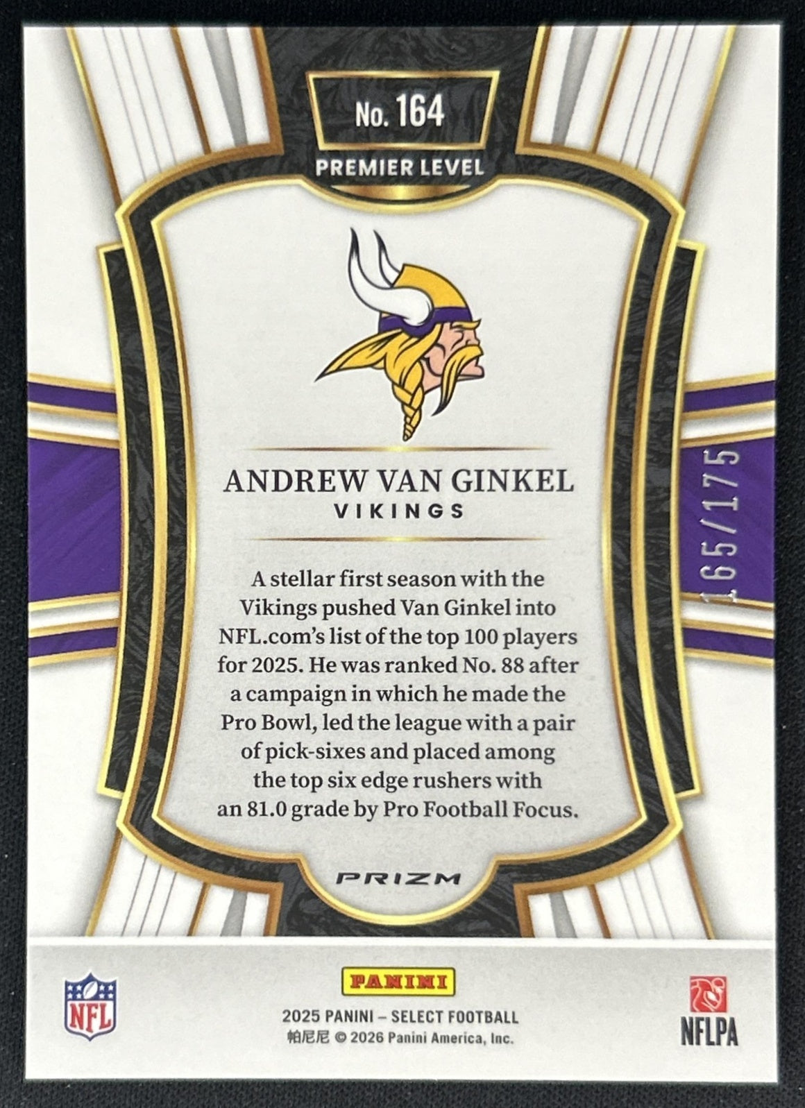 Andrew Van Ginkel 2025 Panini Select Premier Level Blue Prizm /175 Vikings