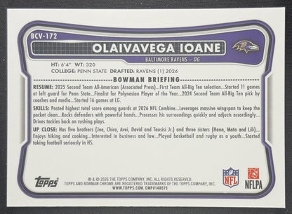 Olaivavega Ioane 2026 Bowman Chrome NFL Mojo Refractor Ravens