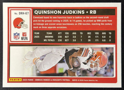 Quinshon Judkins 2025 Panini Donruss Rookies & Highlights Browns Sports Trading Cards
