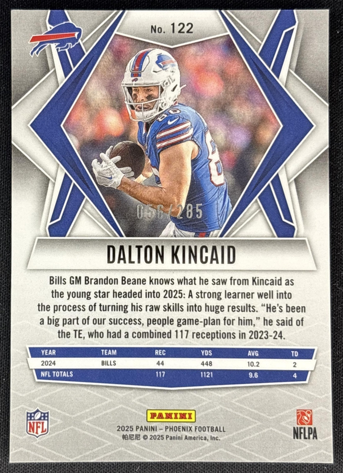 Dalton Kincaid 2025 Panini Phoenix Lime Green Pyramids Prizm /285 Bills back