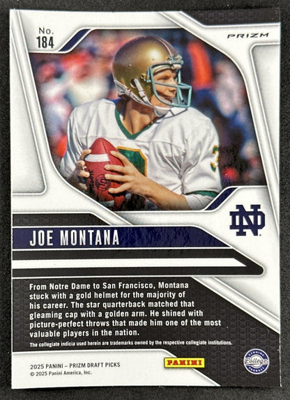 Joe Montana 2025 Panini Prizm Draft Picks Red Ice Fighting Irish 49ers - Back
