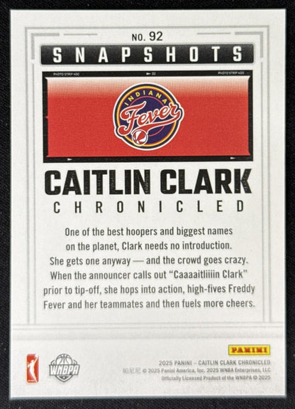 Caitlin Clark 2025 Panini Chronicled Snap Shots Fever 92 Sports Trading Card
